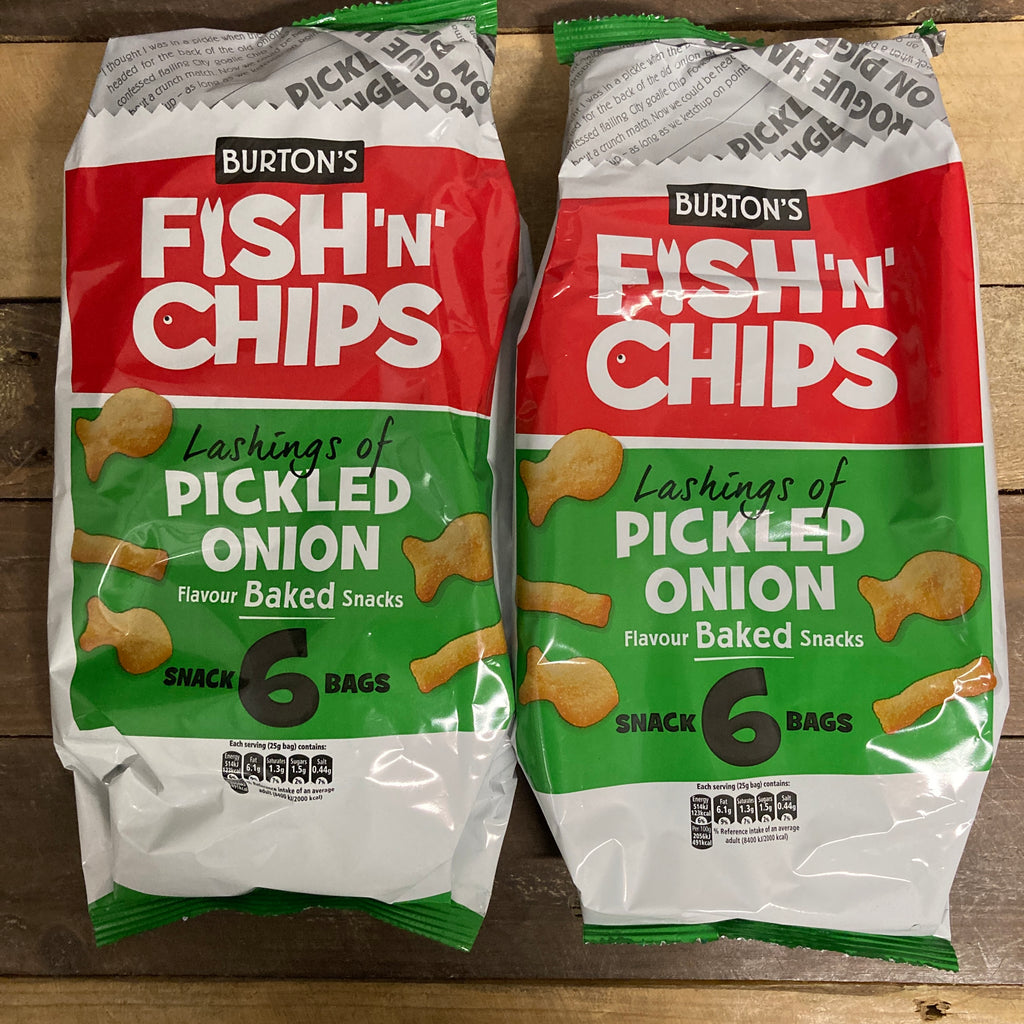 24x Burtons Fish 'n' Chips Pickled Onion Snack Bags (4 Packs of 6x25g