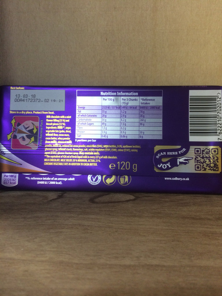 Cadbury Dairy Milk Oreo Mint Flavour 120g Bar & Low Price Foods Ltd