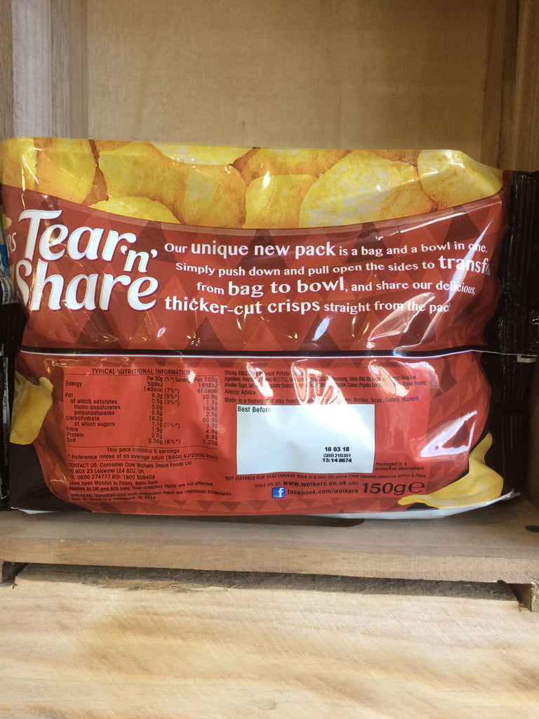 Walkers Tear 'n' Share Sticky BBQ Ribs Flavour Crisps & Low Price Foods Ltd