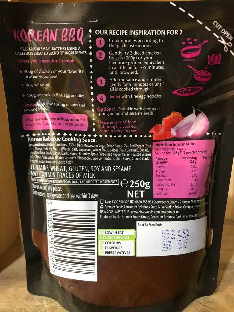 Sharwood's Korean BBQ Simmer Sauce 250g & Low Price Foods Ltd