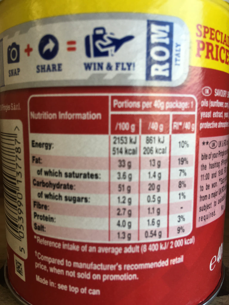 Pringles Tub Original 40g & Low Price Foods Ltd