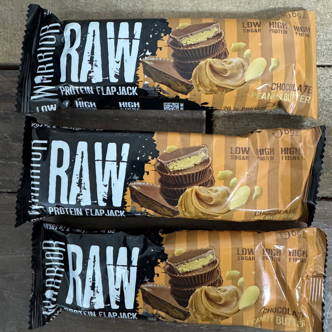 6x Warrior Raw High Protein Chocolate Peanut Butter Flapjacks (6x75g)