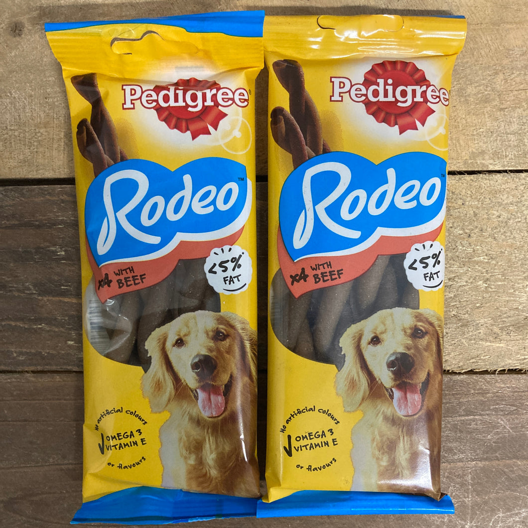 12x Pedigree Rodeo Adult Dog Treats Beef (3 Packs of 4x17.5g) & Low ...