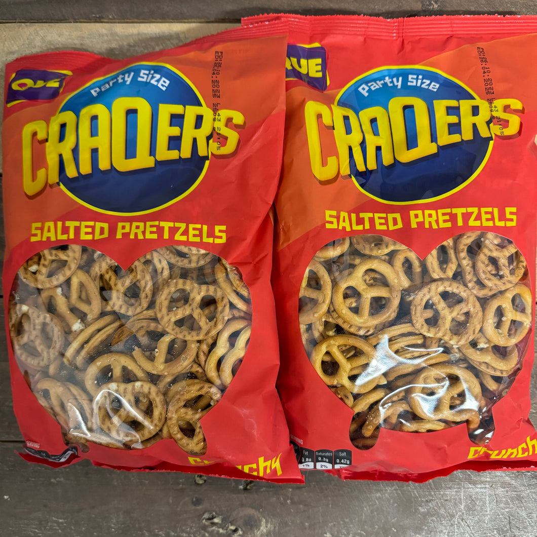 2x Que Craqers Salted Pretzels Party Bags (2x250g)