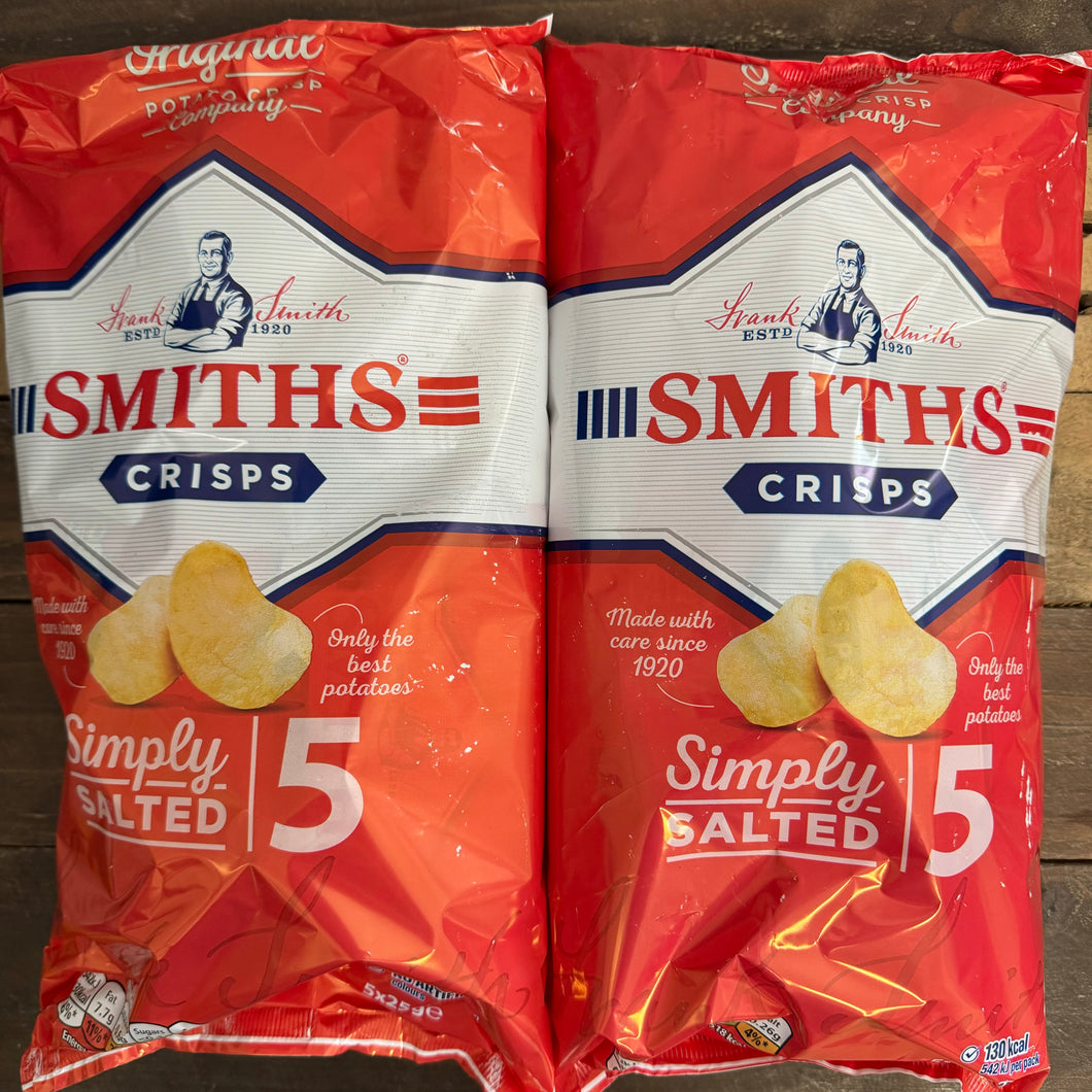 10x Smiths Simply Salted Crisps Bags 2 Packs Of 5x25g And Low Price