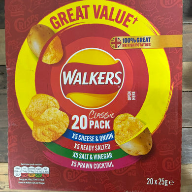 20x Walkers Classic Variety Crisp Bags (1 Box of 20x25g)