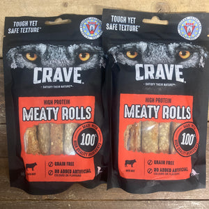 Crave Natural Grain Free Meaty Rolls Adult Dog Treats with Beef