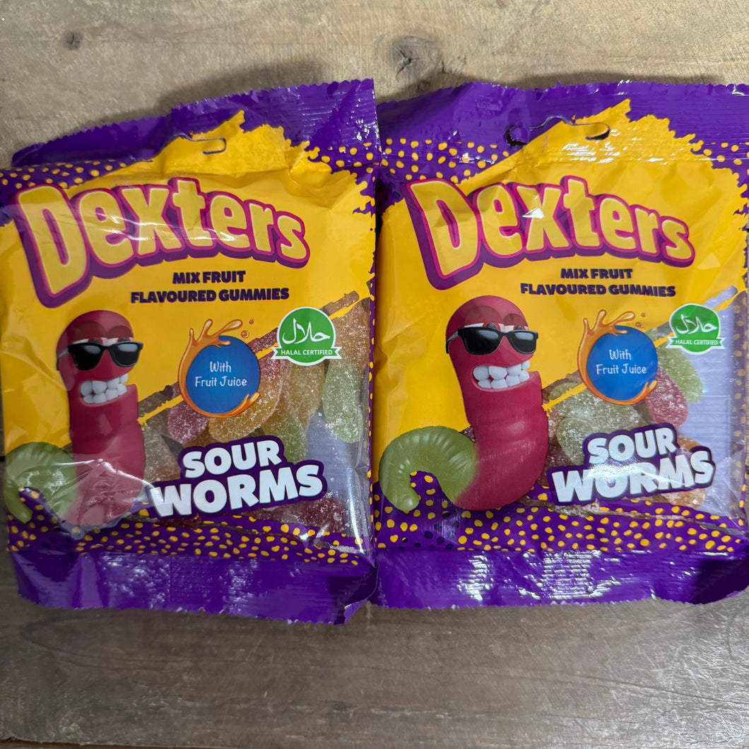 3x Dexters Sour Worms Mixed Fruit Flavour Gummies Bags (3x80g)