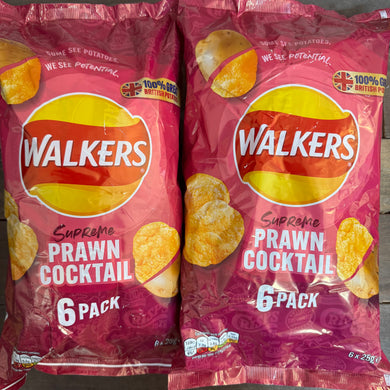 12x Walkers Prawn Cocktail Crisps Bags (2 Packs of 6x25g)