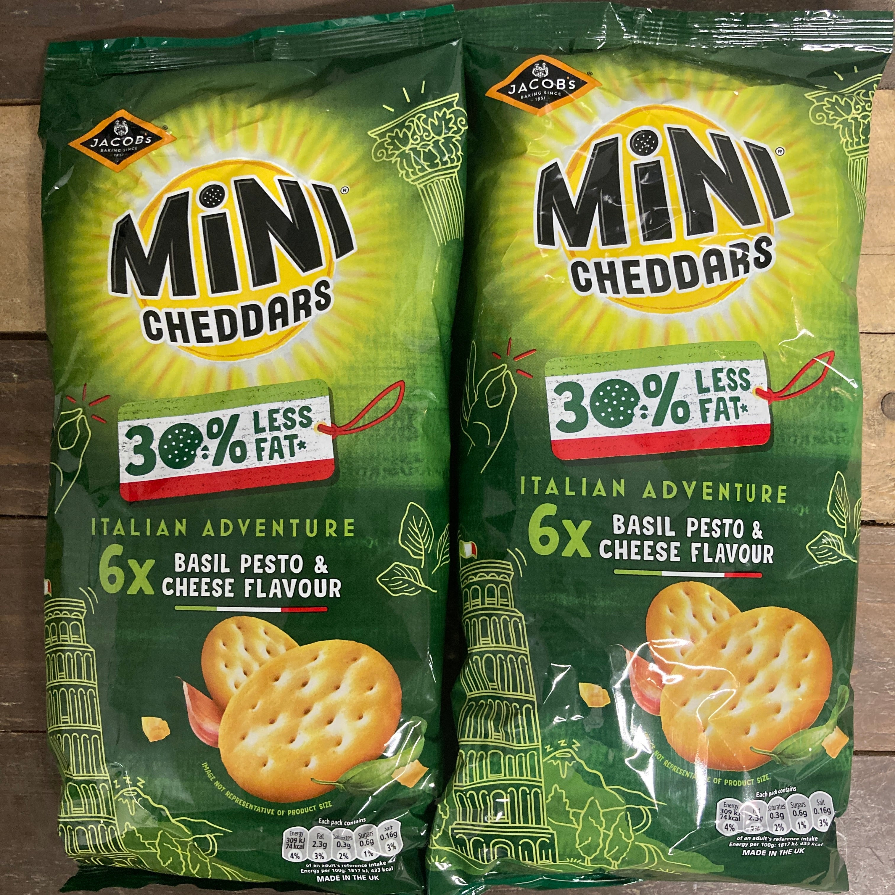 12x Jacob's Mini Cheddars Basil Pesto \u0026 Cheese Baked Snacks (2 Pack of |  Low Price Foods Ltd