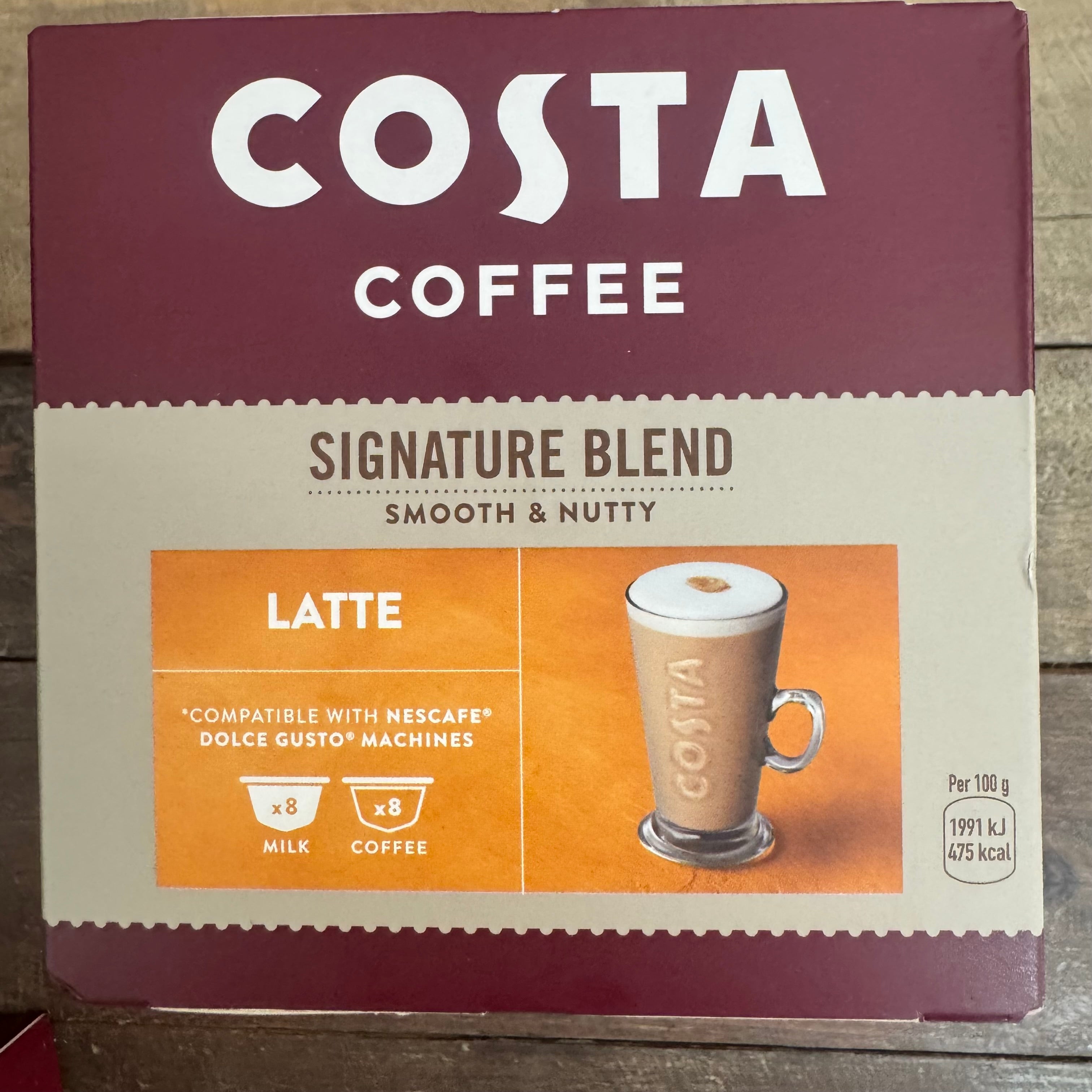 16x Costa Coffee Dolce Gusto Signature Blend Latte Pods (2 Boxes