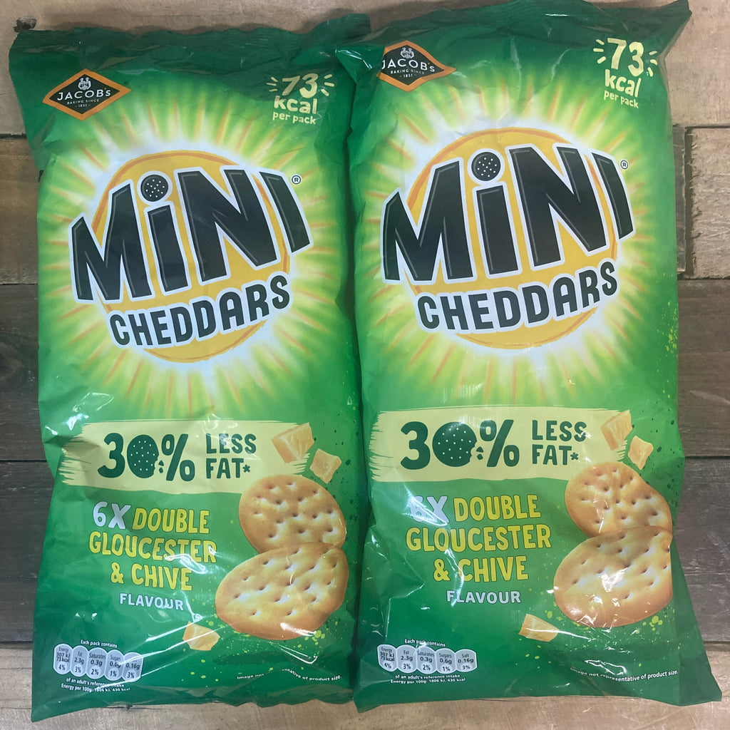 Mini Cheedders 12x Jacob's Mini Cheddars Double Gloucester & Chive Baked Snacks (2 Pa ...