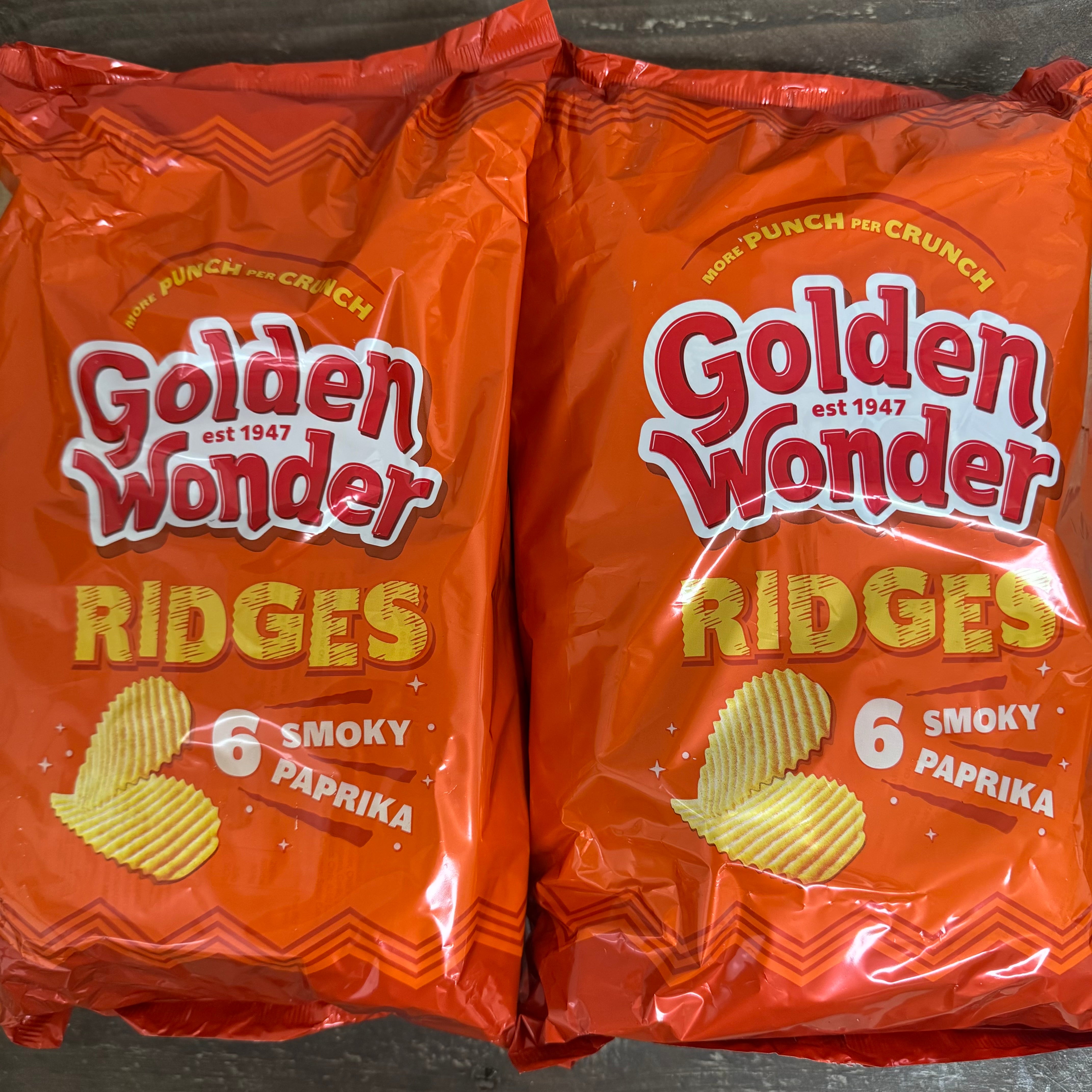 12x Golden Wonder Smoky Paprika Ridged Crisps Bags (2 Packs of