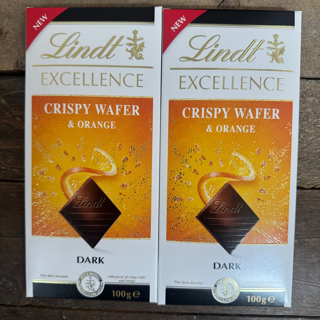 2x Lindt Excellence Dark Crispy Wafer & Orange Chocolate Bars (2x100g ...