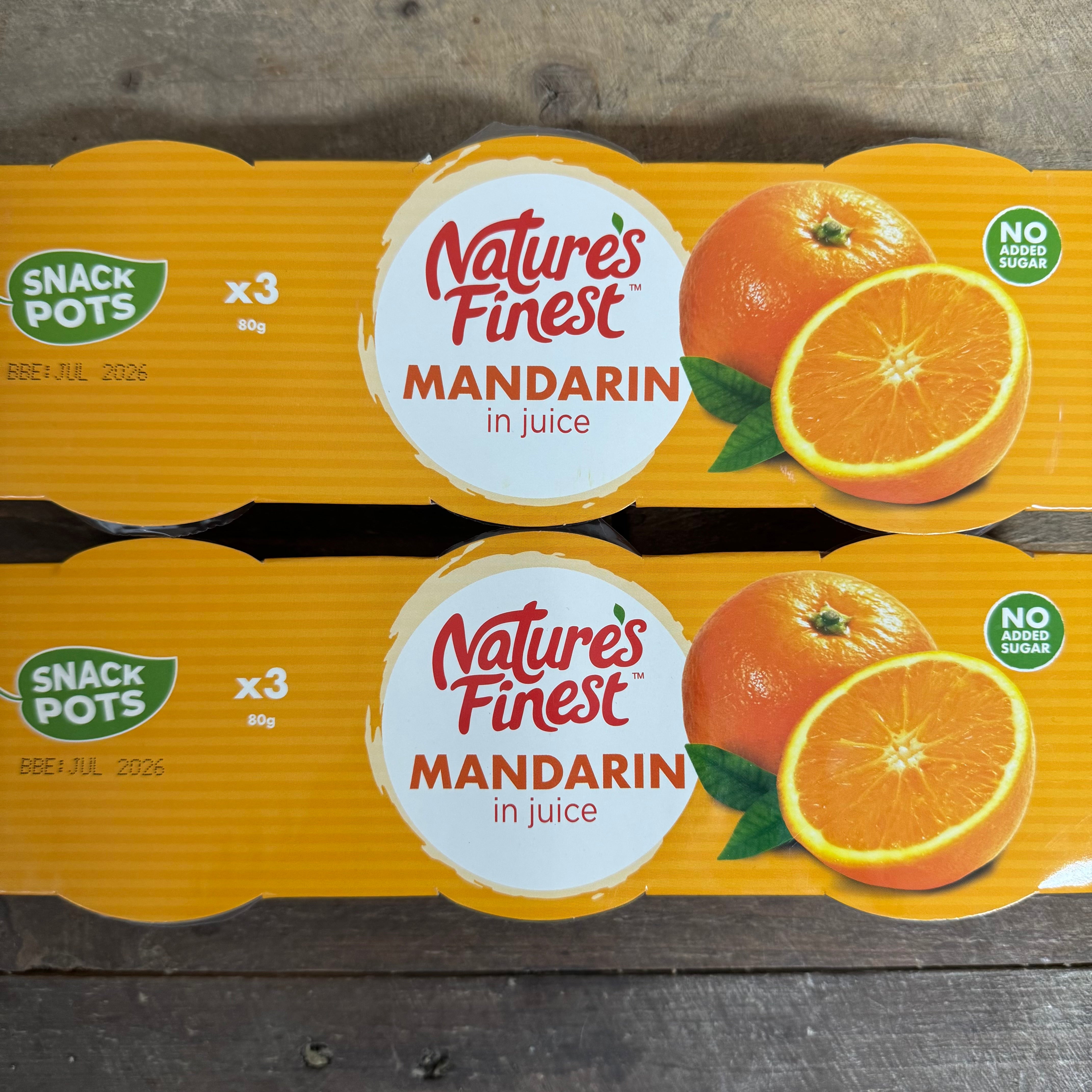 6x Natures Finest Mandarin in Juice Snack Pots (2 Packs of 3x80g