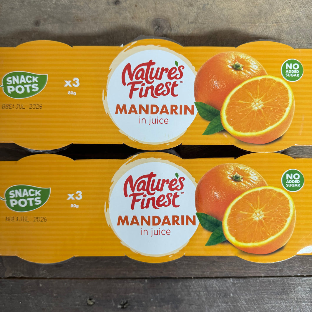 6x Natures Finest Mandarin in Juice Snack Pots (2 Packs of 3x80g