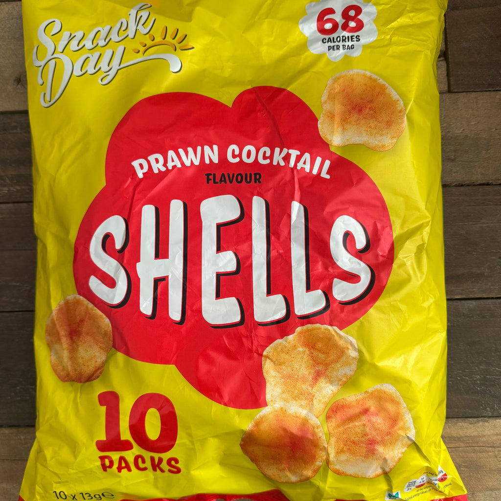 10x Snack Day Prawn Cocktail Shells Snacks Bags (1 Pack of 10x13g ...