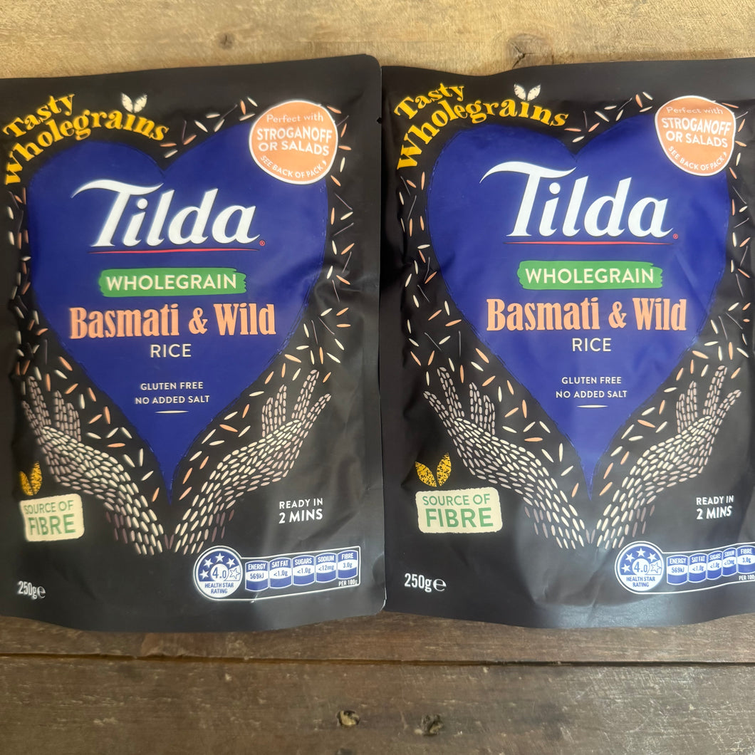 2x Tilda Wholegrain Basmati & Wild Microwave Rice Bags (2x250g) & Low ...