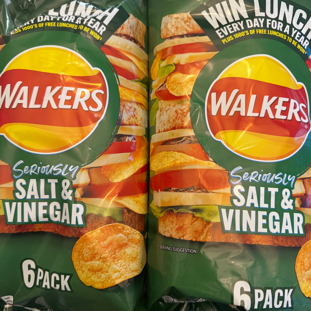 12x Walkers Salt & Vinegar Crisps Bags (2 Packs of 6x25g) & Low Price ...