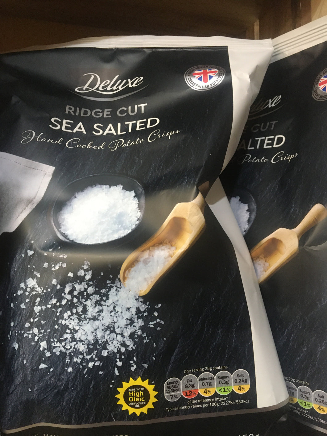2x Deluxe Ridge Cut Sea Salted Crisps Share Bags (2 Packs x150g)