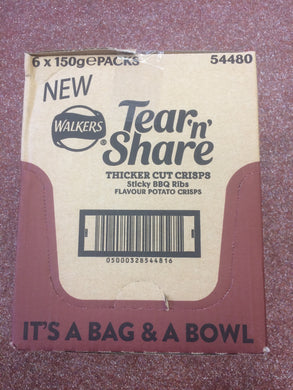 Walkers Tear 'n' Share Sticky BBQ Ribs Flavour Crisps Box of 6