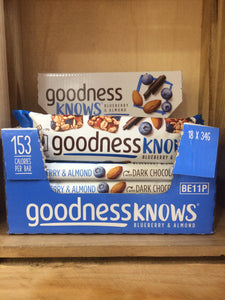 18x Goodnessknows Blueberry & Almond Cereal Bar 34g Box