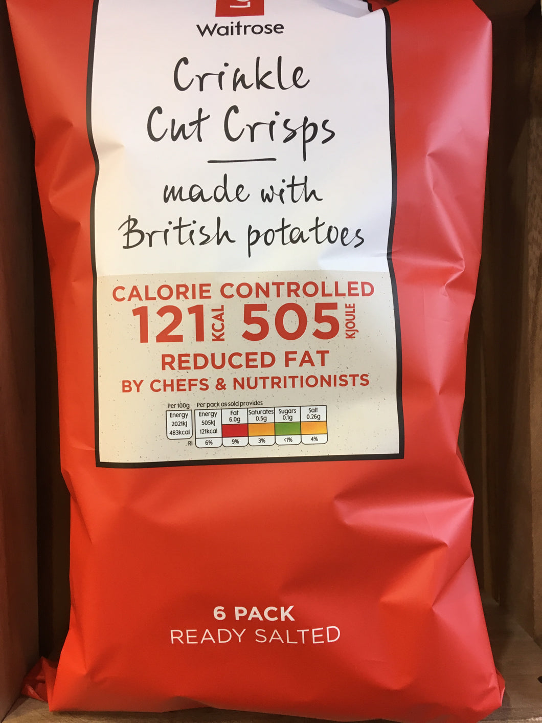 Waitrose Reduced Fat Crinkle Cut Ready Salted Crisps 6 Pack (6x25g)