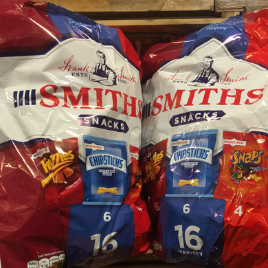 32x Smiths Snacks (Frazzles, Chipsticks & Snaps) (2 Packs of 16 Bags)