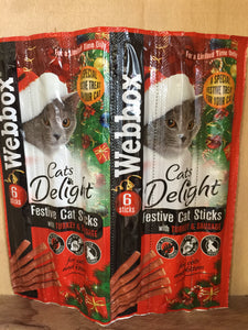 Webbox Festive Turkey & Sausage Cat Treats 6 Sticks 30g