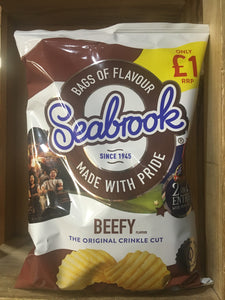 10x Seabrook Beefy Flavour Crinkle Cut Crisps Sharing Bag Box (10x80g)