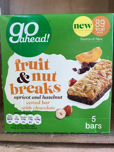 6x Boxes of Go Ahead Fruit & Nut Breaks Apricot and Hazelnut (6x5x20g) Bar