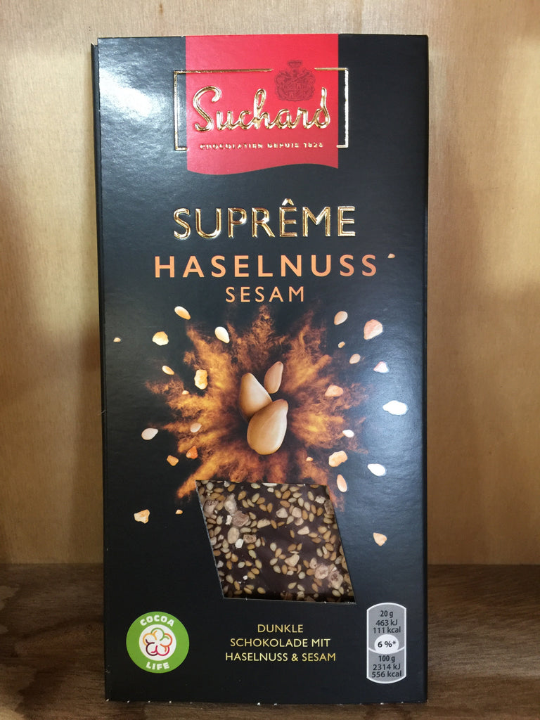 Suchard Suprême Hazelnut & Sesame Fine Dark Chocolate 101.5g & Low ...