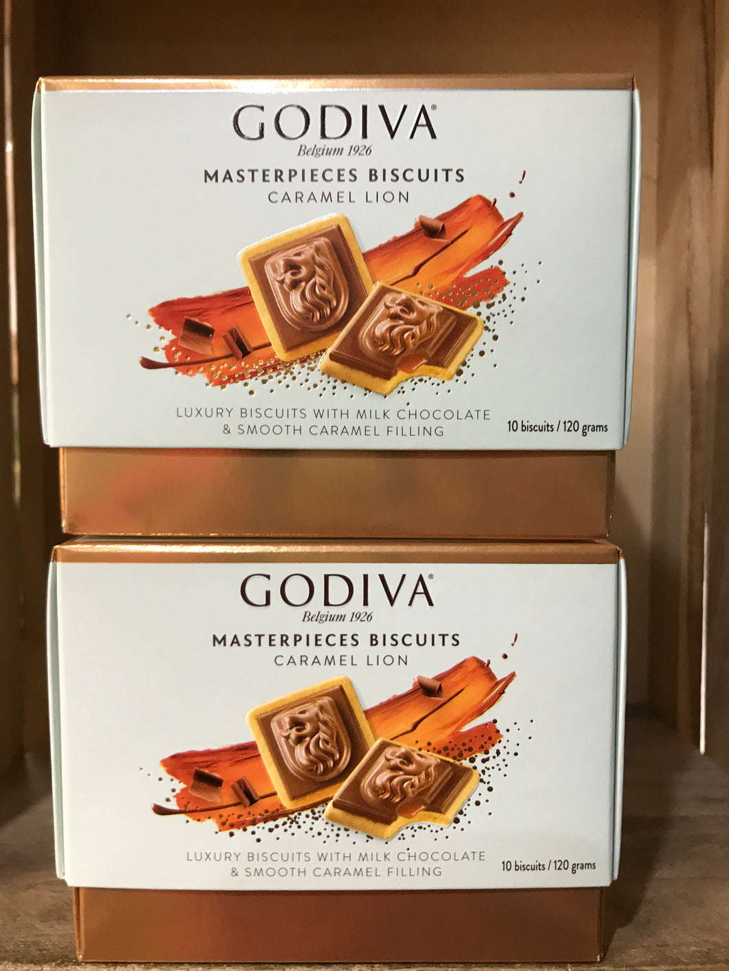 20x Godiva Masterpiece Biscuits Caramel Lion (2 Box's of 10 Biscuits)