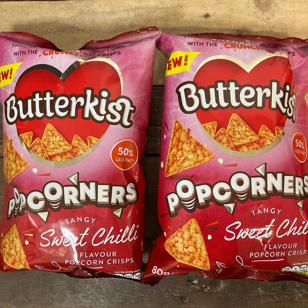 4x Butterkist Popcorners Sweet Chilli Popcorn Crisps Share Bags (4x80g)