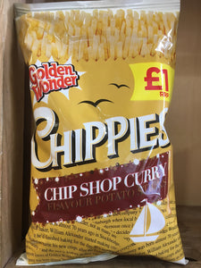 12x Golden Wonder Chippies Chip Shop Curry Flavour Potato Sticks (12x100g Grab Bags