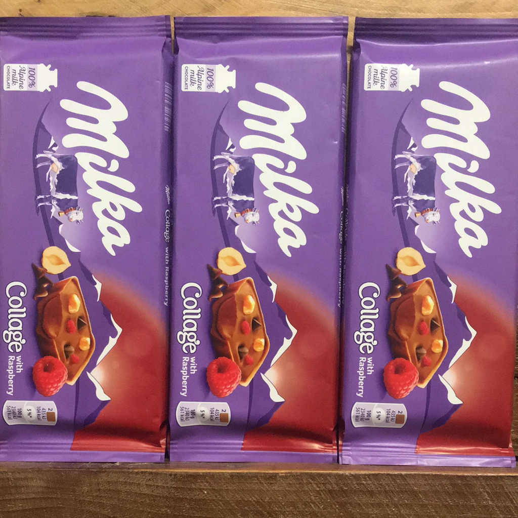 3x Milka Collage Raspberry, Hazelnut and Chocolate Drops Chocolate Bar ...