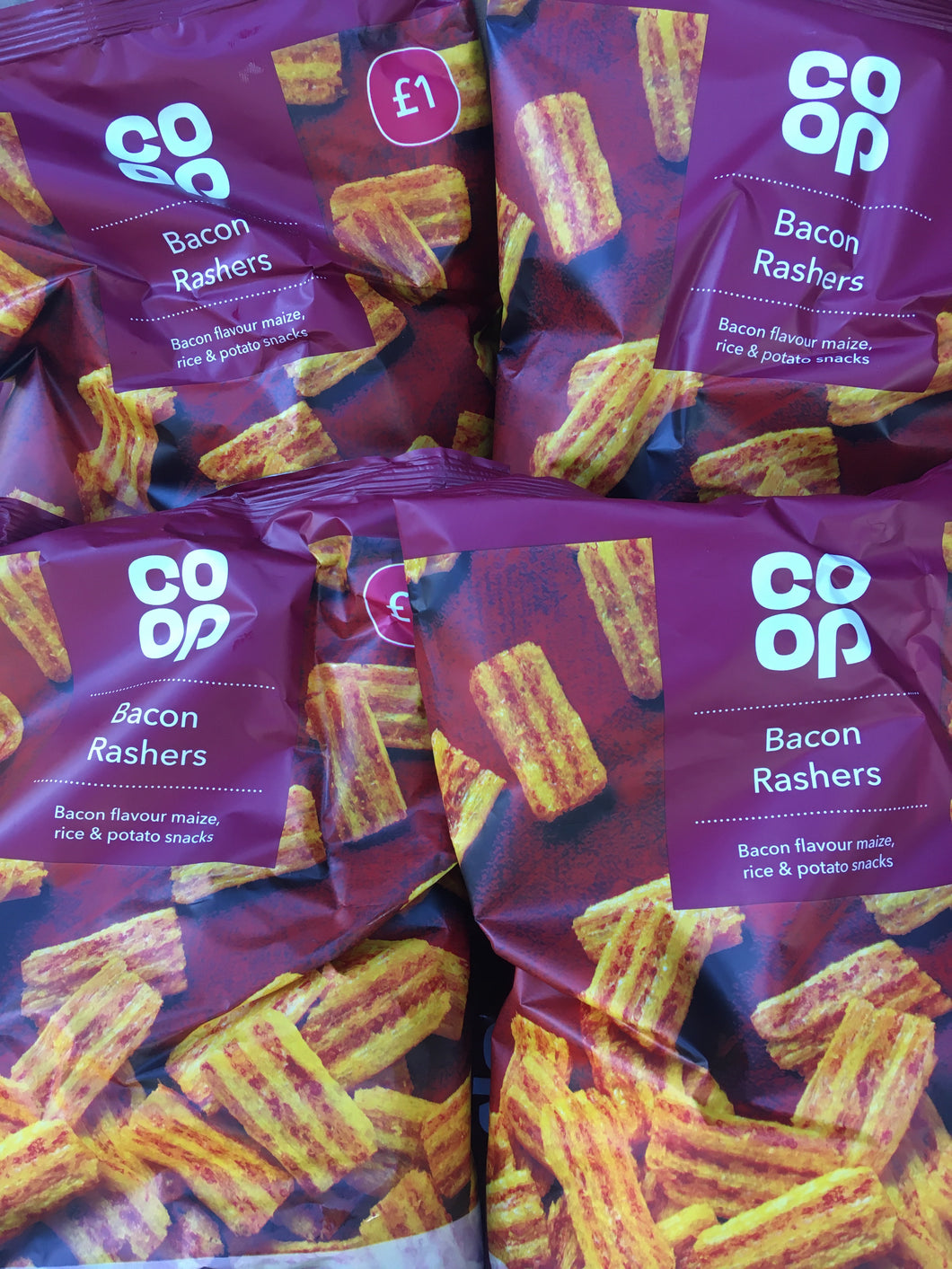 4x Co Op Bacon Rashers Crispy Bacon Flavour Snacks (4x150g)