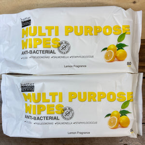 160x Multipurpose Lemon Antibacterial Wipes (2 Packs of 80)