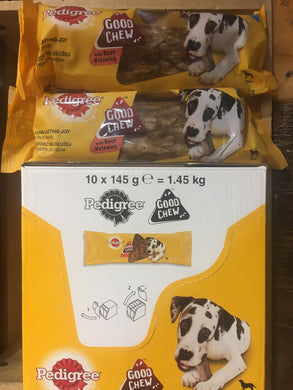 10x Pedigree Good Chew Adult Dog (25Kg+) With Beef (10x145g)