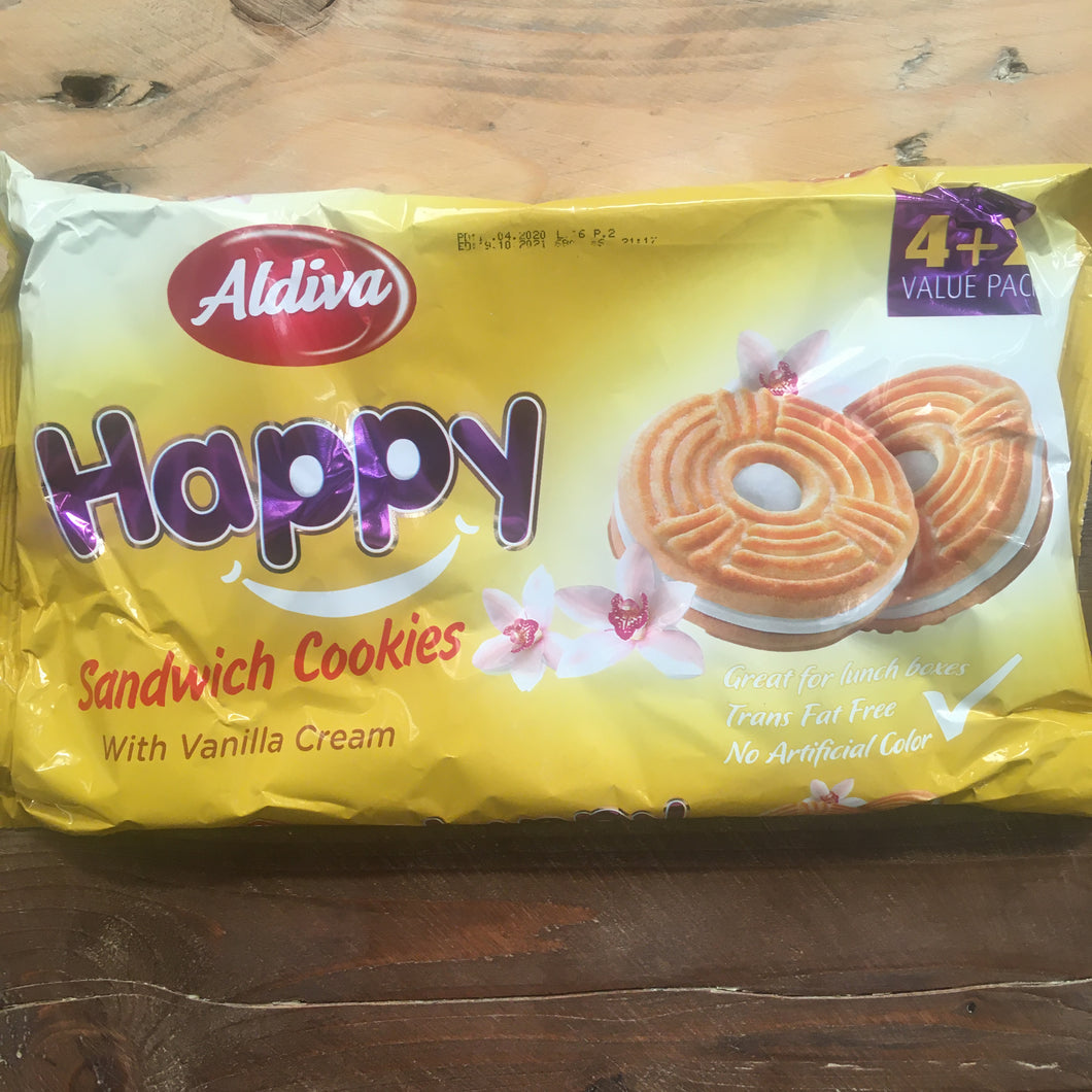 2x Aldiva Happy Sandwich Cookies Vanilla Cream Packs (Two 4+2 408g Packs)