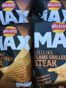 6x Walkers Max Sizzling Flame Grilled Steak Ridge Crisps (6x42.5g)