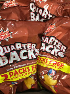 48x Golden Wonder Quarter Backs Sticky Rib Flavour Corn Snacks (6x8x16g)