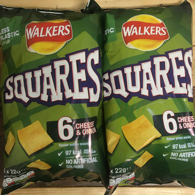 12x Walkers Squares Crunchy Cheese & Onion (2 Packs of 6x22g)