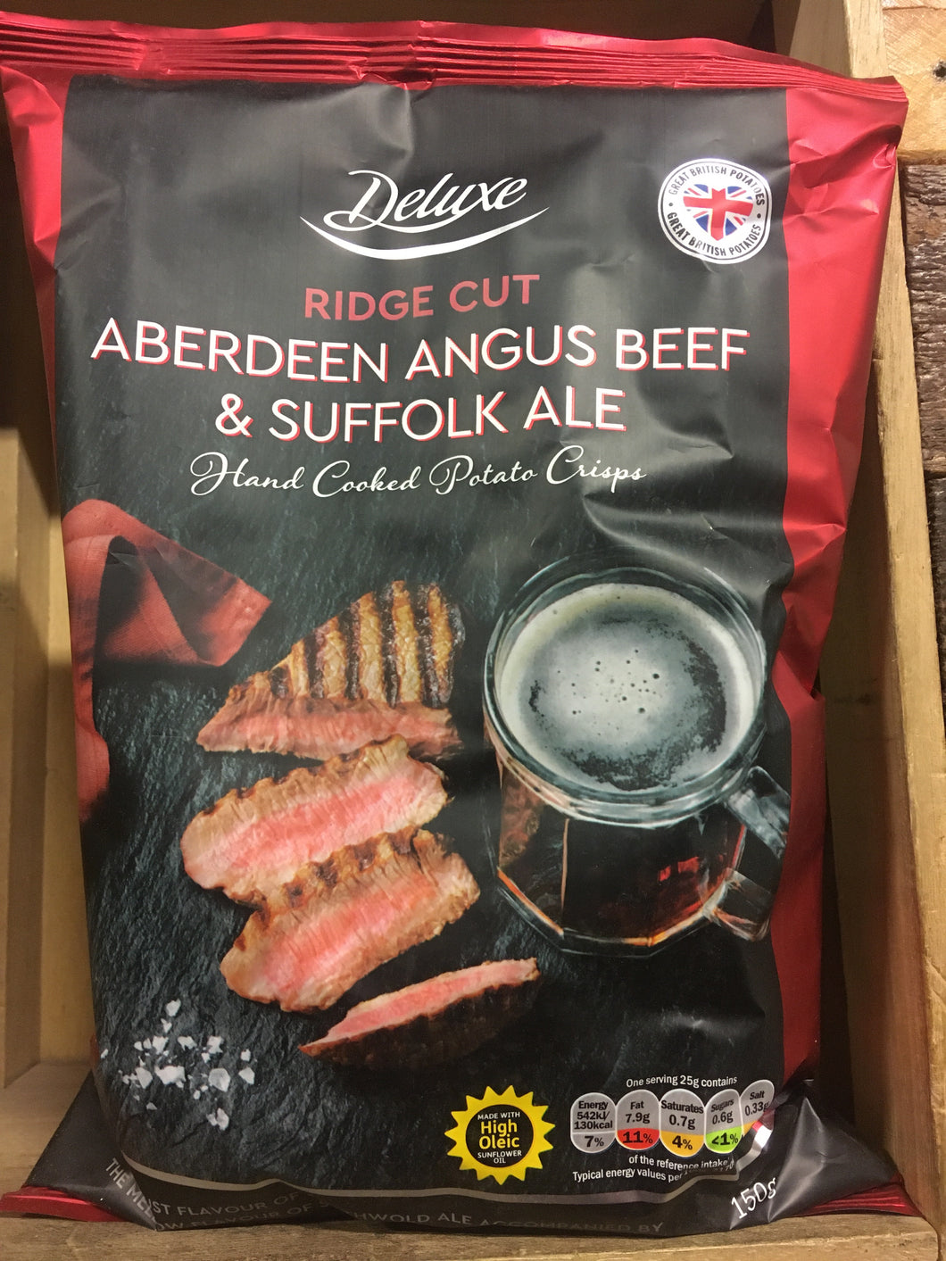 Deluxe Ridge Cut Aberdeen Angus Beef & Suffolk Ale Crisps 150g