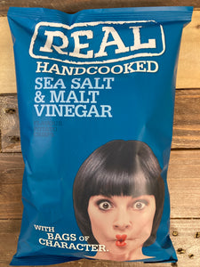 4x REAL Handcooked Sea Salt & Malt Vinegar Crisps Bags (4x150g)