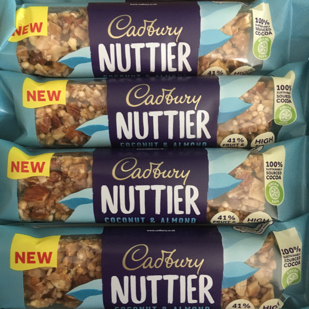 12x Cadbury Nuttier Milk Chocolate, Coconut & Almond bars (12x40g Bars)
