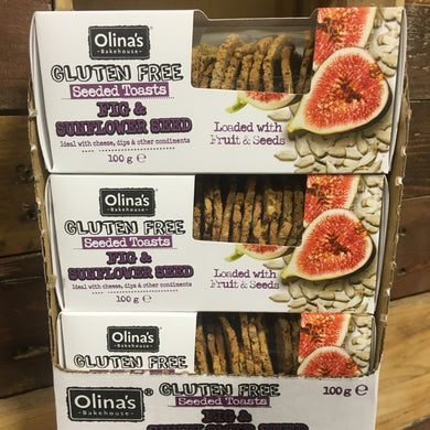 12x Olina's Bakehouse Seeded Toasts Sunflower Seed and Fig Box (12x100g)
