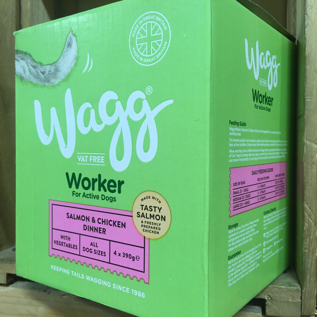 Wagg Worker 4x Wagg Working Wet Dog Food Salmon & Chicken Trays (4 Pack of 390g Tr ...