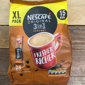 15x Nescafe Original 3 In 1 Caramel Coffee Sachets (15 Sachet Pack)