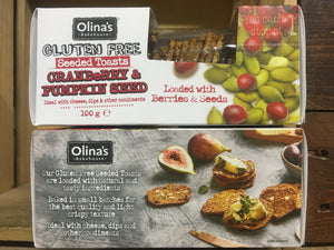 2x Olina's Bakehouse Seeded Toasts Gluten Free Cranberry and Pumpkin Seed (2x100g)